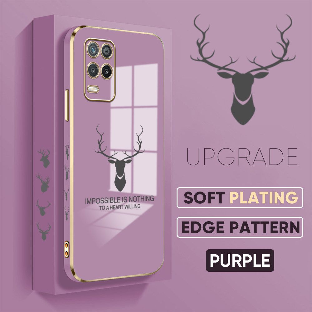 TA for Realme 8 5G Back Cover + Free Lanyard Simple Antlers Luxury 6D Plating Case Side Pattern Soft Silicone Square Phone Cases