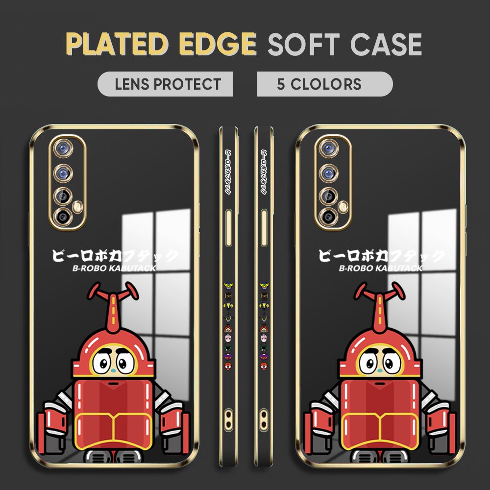 Luxury 6D Plating Case for Realme 7 Back Cover Cute Cartoon Robots Side Pattern Soft Silicone Square Phone Cases