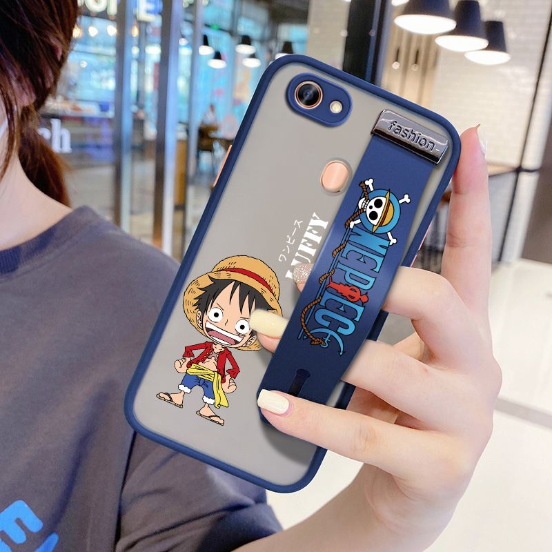 UCUC for OPPO F5 Wrist Strap Case Anime One Piece Luffy Wristband Printing Cover Shockproof Frosted Phone Case