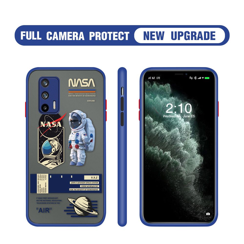 Hontinga for Realme GT 5G Case Cartoon Astronaut Cover Camera Shockproof Protection Case Edge Frosted Transparent Phone Cover