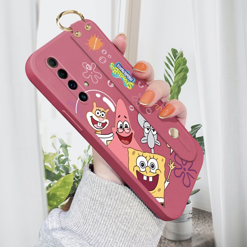 Jizetin for Realme X50 / X3 SuperZoom Wrist Strap Case Funny Cartoon Sea Creatures Cover Ultra Thin Anti Fall Liquid Silicone Phone Case