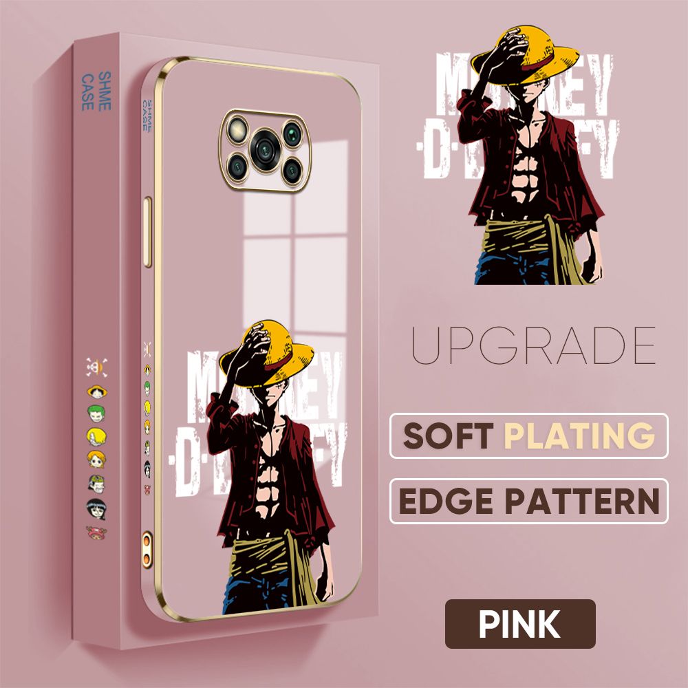 TA for Xiaomi Poco X3 / X3 Pro / X3 NFC Back Cover + Free Lanyard Handsome Luffy Luxury 6D Plating Case Side Pattern Soft Silicone Square Phone Cases
