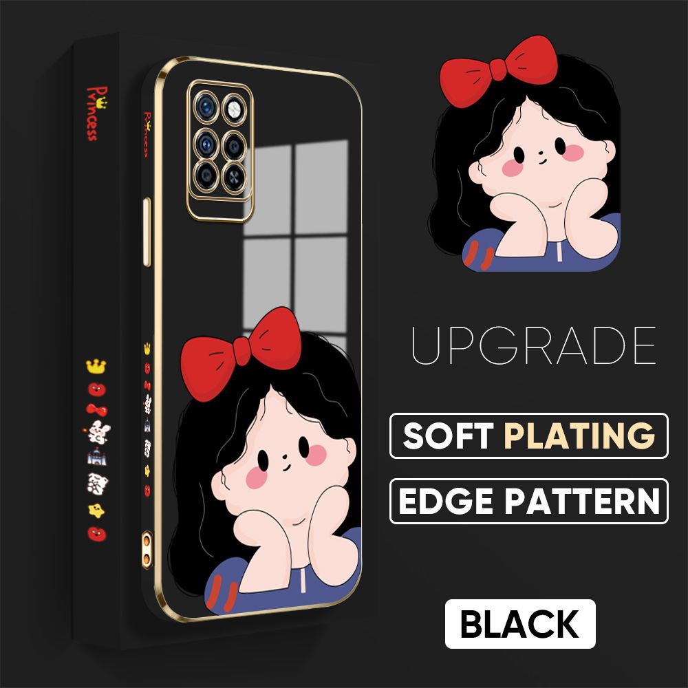 Jizetin (Free Lanyard) Infinix Note 10 Pro / Note 10 Pro NFC Back Cover Cute Princess Luxury 6D Plating Case Side Pattern Soft Silicone Square Phone Cases