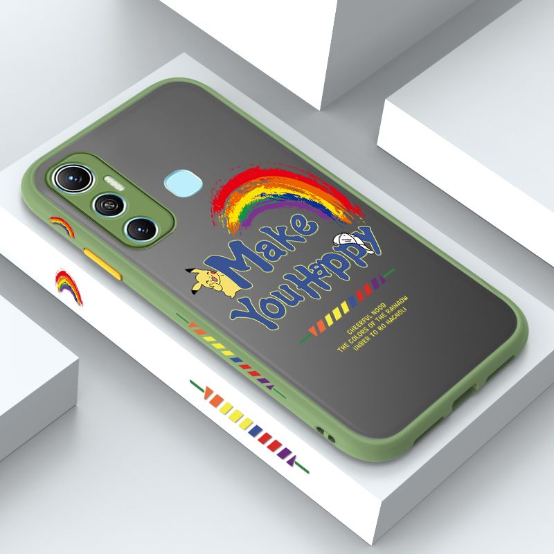 UCUC for Infinix Hot 11 Back Cover Rainbow Pikachu Side Printed Design Phone Case Ultra Thin Frosted Cover Shockproof Phone Cover
