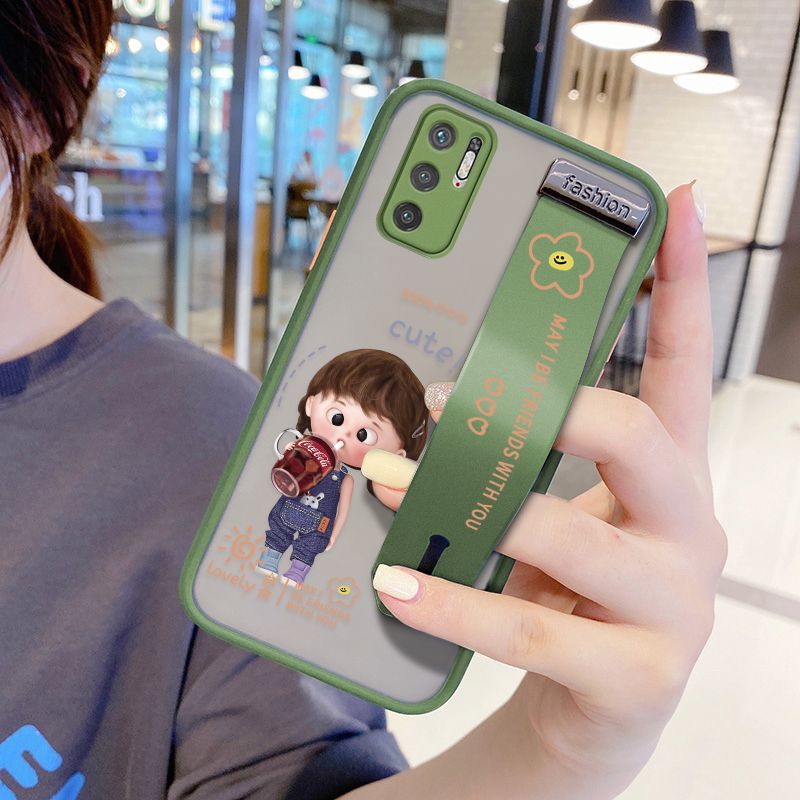 UCUC for Xiaomi Redmi Note 10 5G Wrist Strap Case Girl Drinking Cola Wristband Printing Cover Shockproof Ultra Thin Phone Case