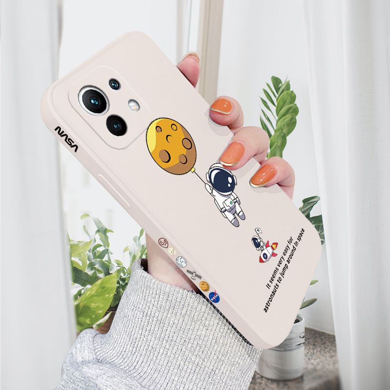 AMORVOR for Xiaomi MI 11 Back Cover Cartoon Astronautn Side design Soft Case Liquid Silicone Phone Cases