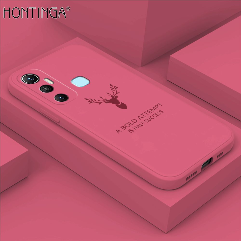 Hontinga for Infinix Hot 11 Back Cover lucky Pattern Case Square Edge Liquid Silicone Phone Case