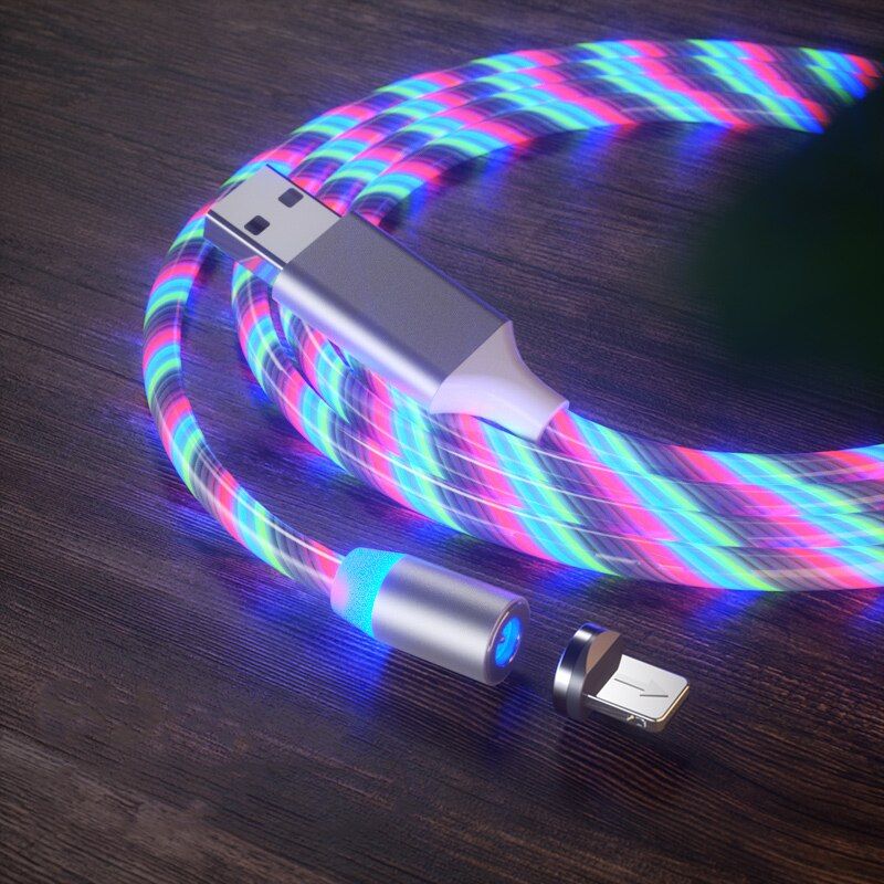 Magnetic Luminous Cable LED Glow Flowing Micro USB Type C Fast Charging Cord For Android Phone Bright Charger Cable For Huawei