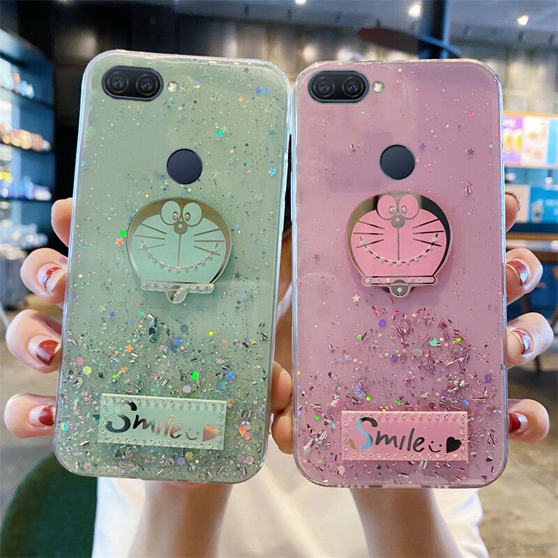 Phone case OPPO A5S Shiny Ring Case Glitter Soft Transparent Doraemon Cases For OPPO A5S Back Cover Stars Moon Girls