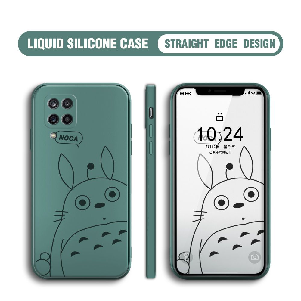 BILI for Samsung Galaxy A12 / A12 5G / M12 Back Cover Lovely Totoro Multicolor Liquid Silicone Phone Case Soft Square Lens Protection Phone Cases