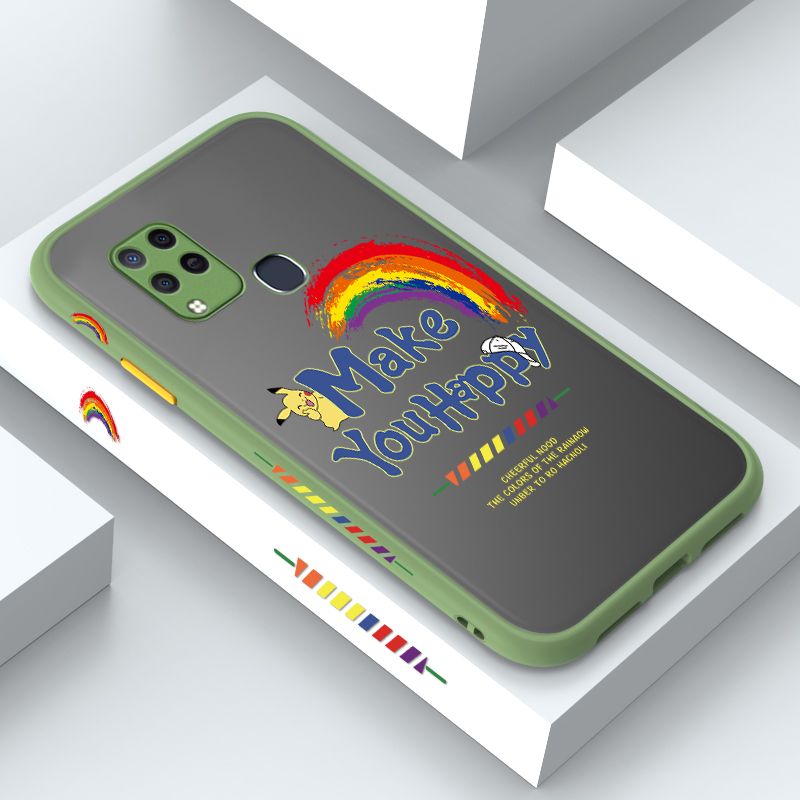 ZeroQiQi for Infinix Hot 10S NFC Case Creative Cartoon Rainbow Pikachu Side Printing Cover Frosted Ultra Thin Protective Anti Fall Phone Case