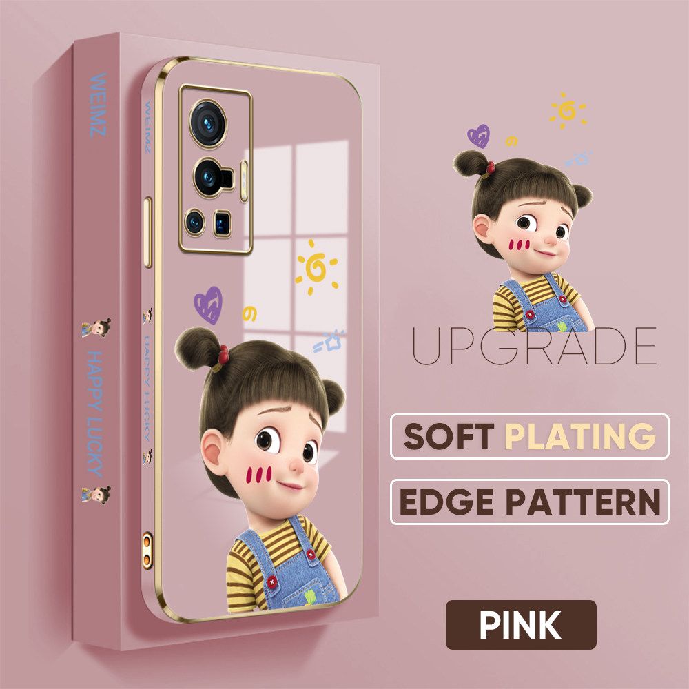 TA for Vivo X70 Pro 5G Back Cover + Free Lanyard Naughty Girl Luxury 6D Plating Case Side Pattern Soft Silicone Square Phone Cases