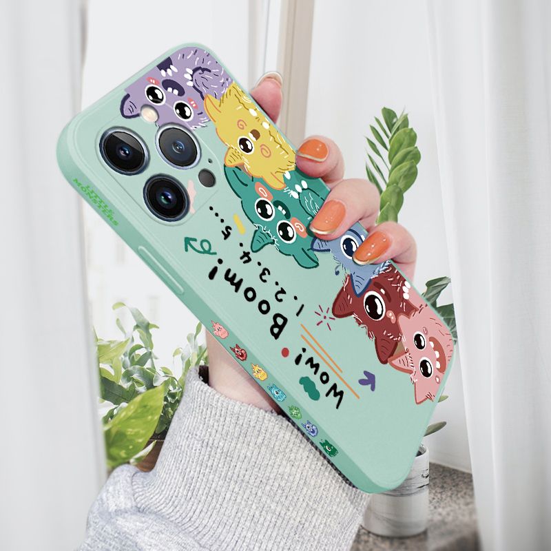 AMORVOR for iPhone 13 Pro Back Cover Cute Cartoon Monsters Side design Soft Case Liquid Silicone Phone Cases