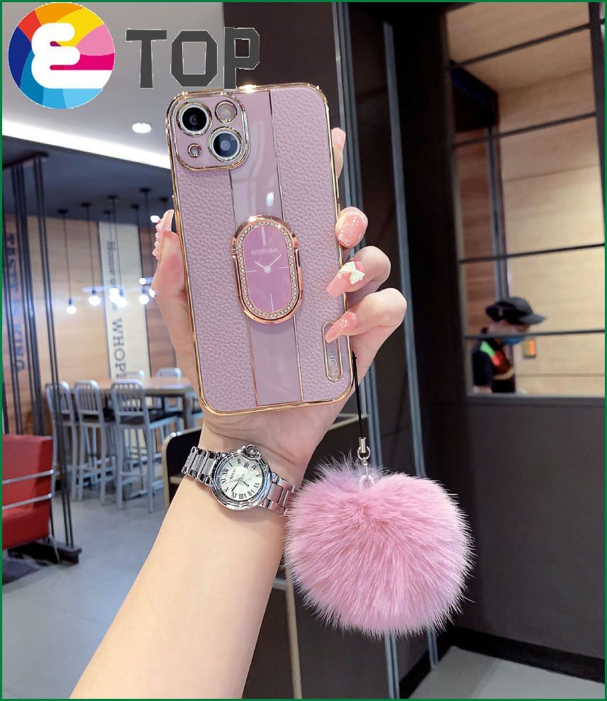 Suitable for Apple 13 mobile phone shell iPhone12promax silicone x/xs autumn and winter hair ball 11 leather grain rhinestone ring