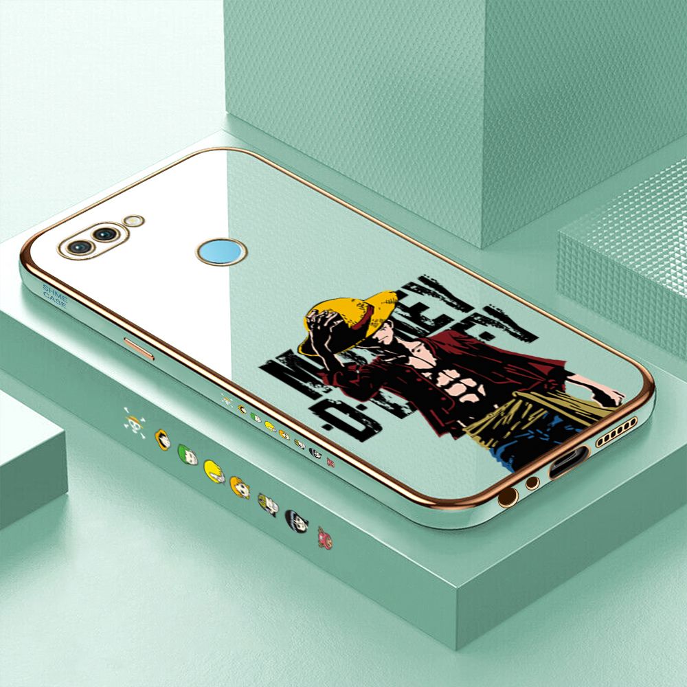 Luxury 6D Plating Case for Realme U1 Anime Cartoon Cool Luffy Side Pattern Back Cover Soft Silicone Square Frame Shiny Bling Phone Cases + Free Lanyard