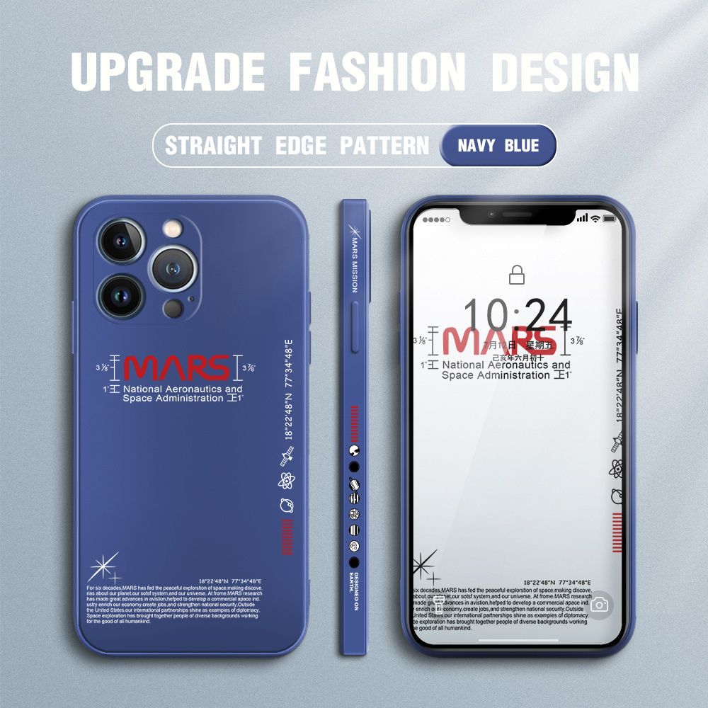 Jizetin for iPhone 13 Pro Case New NASA Design Side Design Phone Case Square Edge Pattern Liquid Silicone Cases Full Cover Camera Soft Protection Case