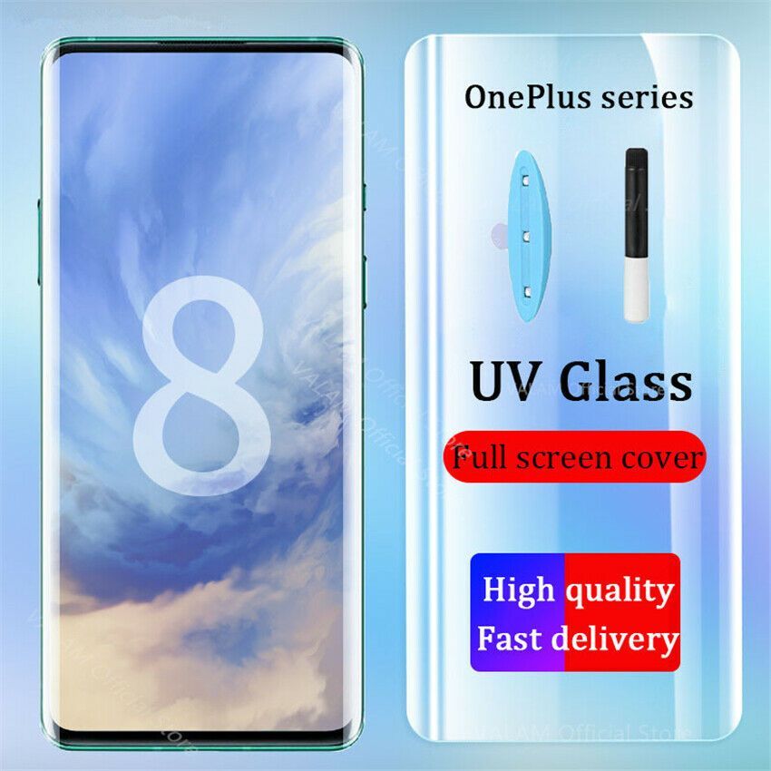 (FREE CAMERA GLASS) ONEPLUS 8 PREMIUM UV Light Adhesive Tempered Glass Screen Protector