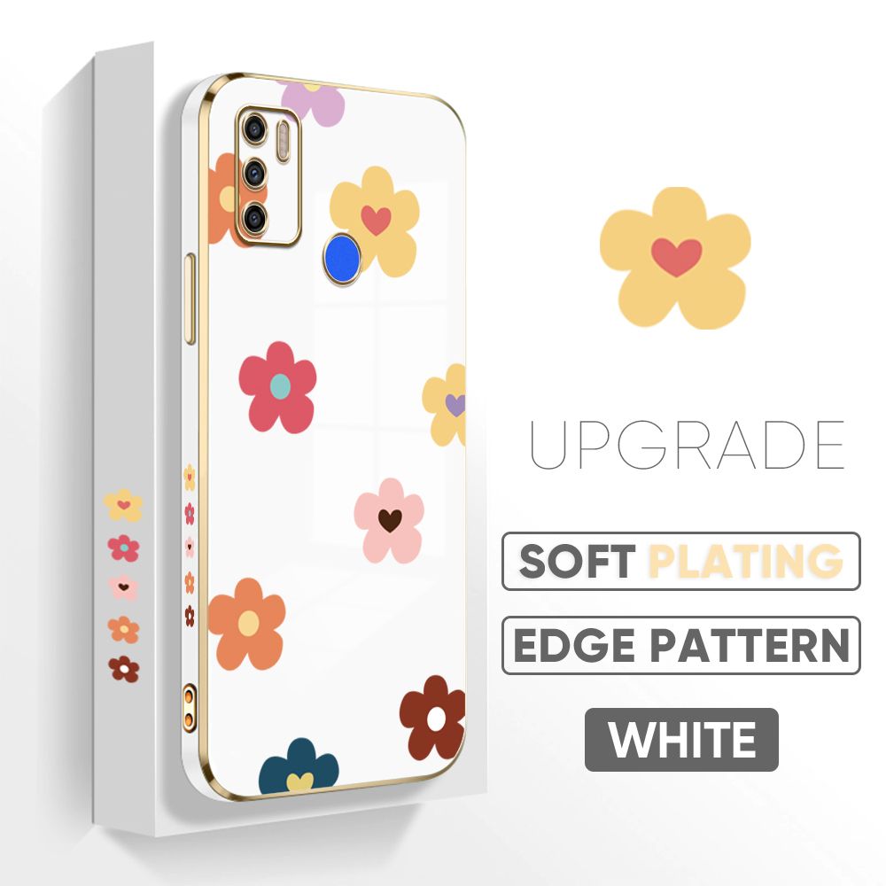 Jizetin (Free Lanyard) Tecno Spark 6 Air / Spark 5 Air Back Cover Kuromi Luxury 6D Plating Case Side Pattern Soft Silicone Square Phone Cases