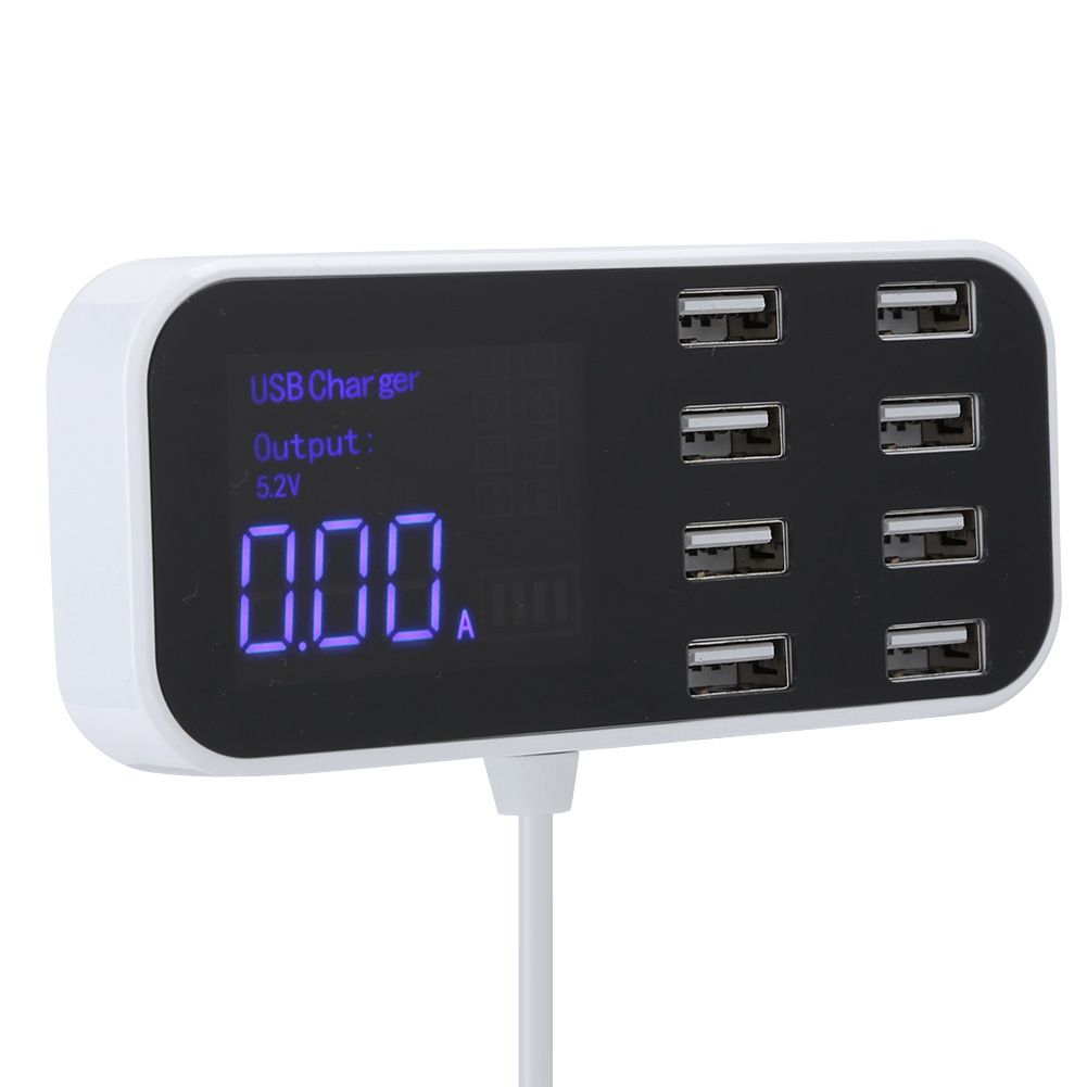 8-Port Quick Car Charger Multiple USB Charging Station Display for IOS/Samsung