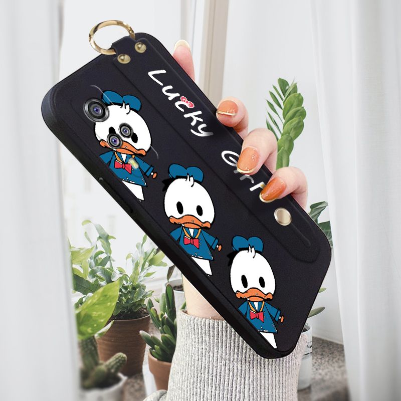 ZeroQiQi for Vivo Y53S 4G Wrist Strap Case Cute Cartoon Little Duck Phone Case Square Edge Liquid Silicone Case Full Cover Camera Shockproof Protective Cases