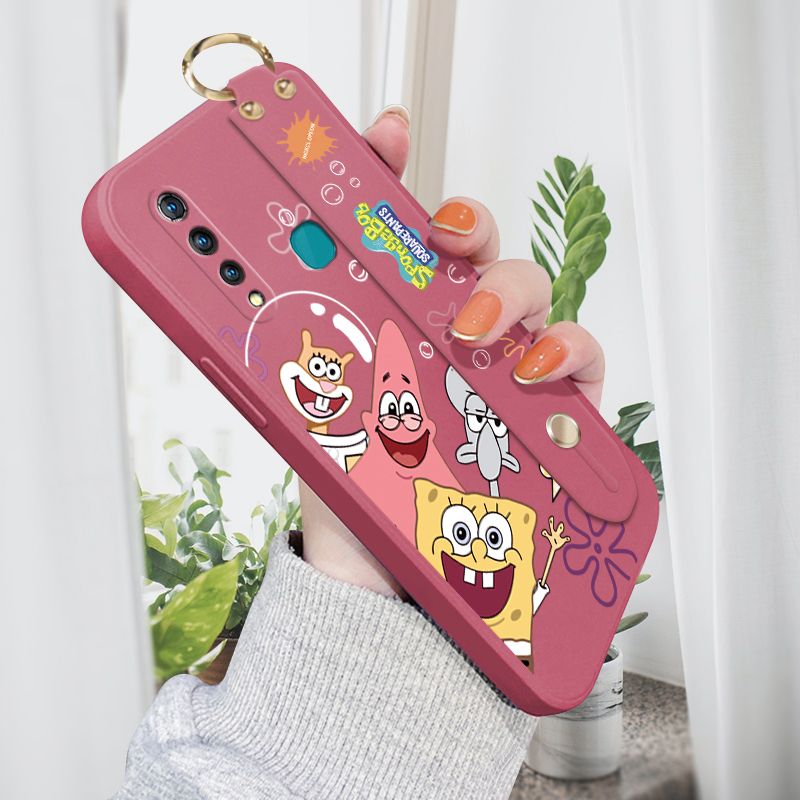 Jizetin for Vivo Z1 Pro Wrist Strap Case Funny Cartoon Sea Creatures Cover Ultra Thin Anti Fall Liquid Silicone Phone Case