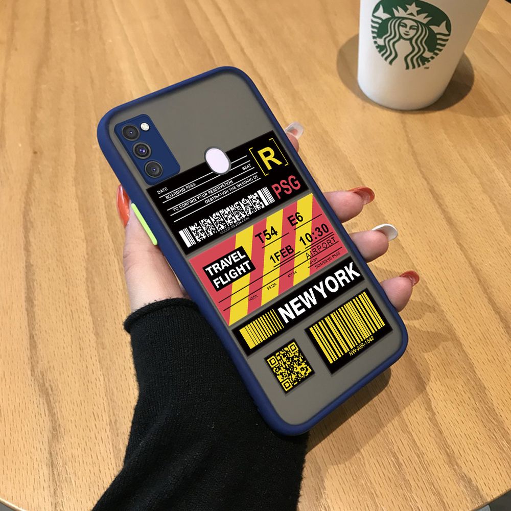 Jizetin for Samsung M21 / M30S Back Cover Stripe Air Ticket Mobile Phone Case Ultra Thin Full Lens Protection Phone Case for Boy