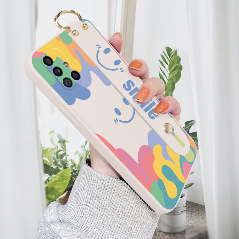 Jizetin for Samsung Galaxy A71 Wrist Strap Case Soft Candy Color Splash Ink Cover Ultra Thin Anti Fall Liquid Silicone Phone Case