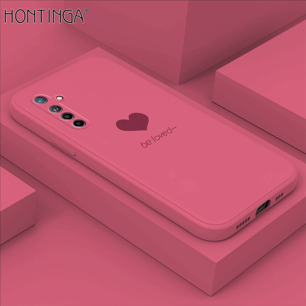 Hontinga for Realme X2 / XT / OPPO K5 Case Simple Lover Heart Pattern Back Cover Soft Square Edge Liquid Silicone Phone Cases