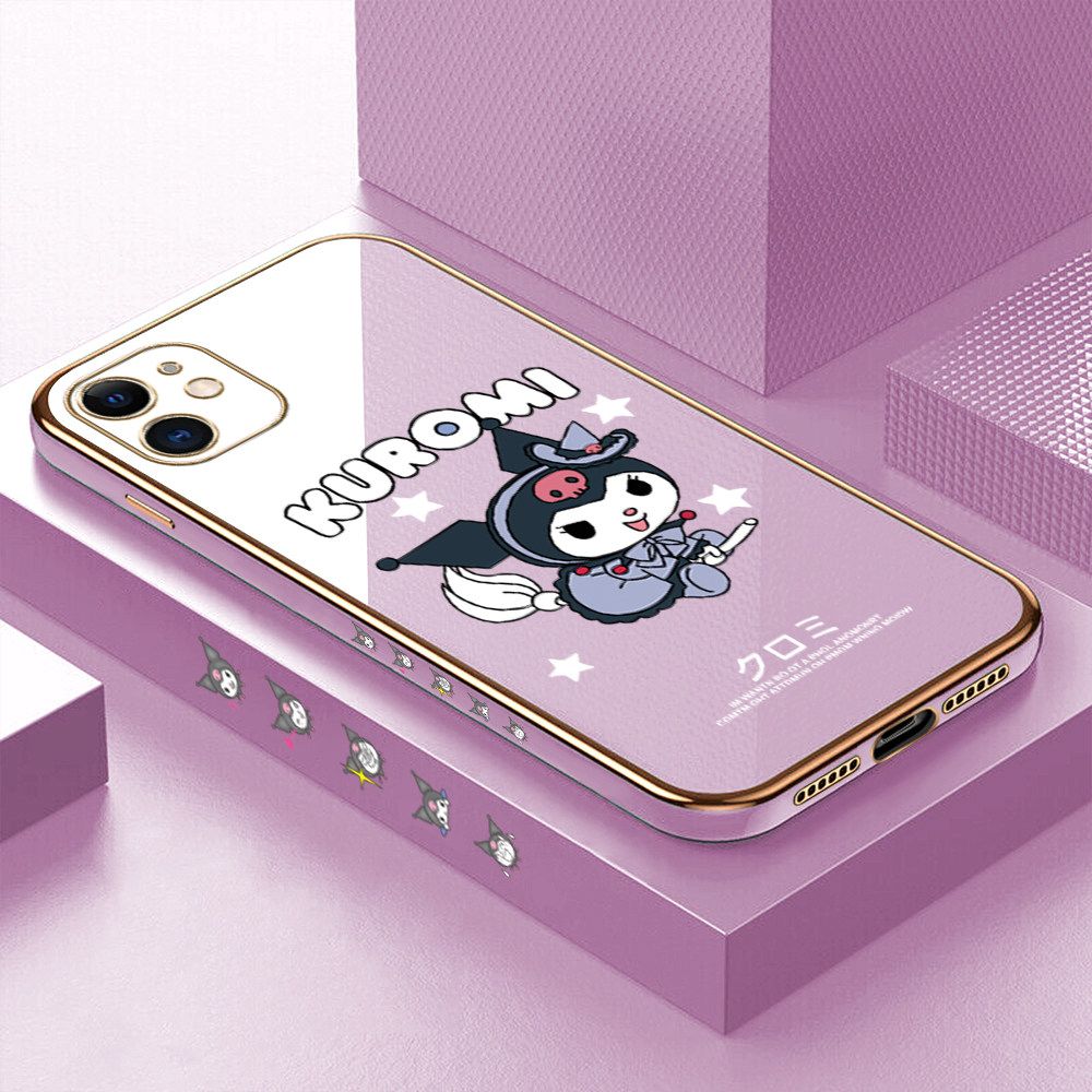 Luxury 6D Plating Soft Casing Silicone Square Frame Phone Case For iPhone 11 Case Shiny Bling Back Cover Cartoon Anime Character Cute Square Edge Pattern Design Soft Case + Free Lanyard