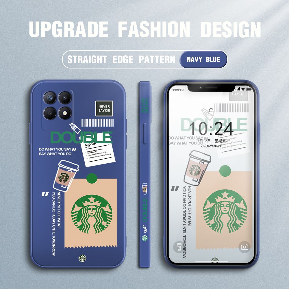 Jizetin for Realme Narzo 50 / Realme 8i Back Cover Creative Coffee Brand Side Design Liquid Silicone Phone Case Soft Full Camera Protect Phone Cases