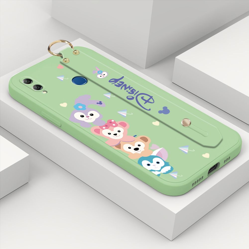 ZeroQiQi for Honor 8X MAX Wrist Strap Case INS Cute Style Creative Cartoon Rabbit and Fox Cover Thin Square Edge Liquid Silicone Phone Case