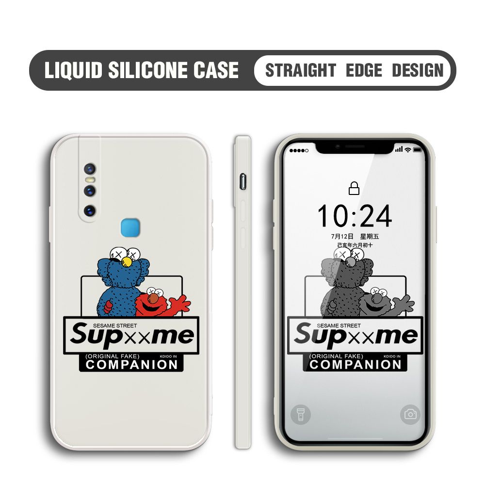 BILI for Vivo V15 Back Cover Sesame Street Companion Multicolor Liquid Silicone Phone Case Soft Square Lens Protection Phone Cases