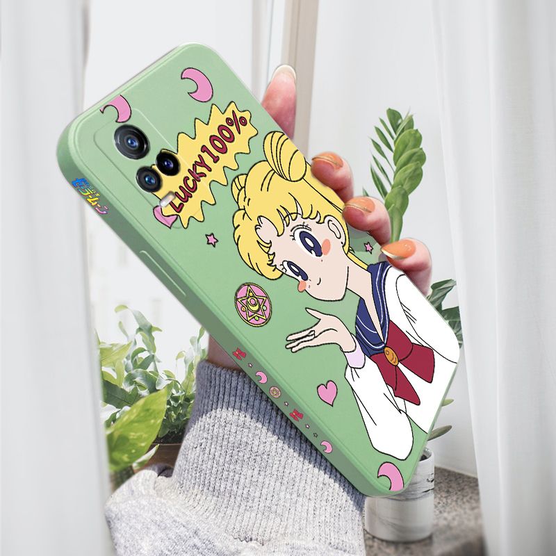 AMORVOR for Vivo V21E Y73 2021 Back Cover Anime Super Sailor Moon Side design Soft Case Liquid Silicone Phone Cases