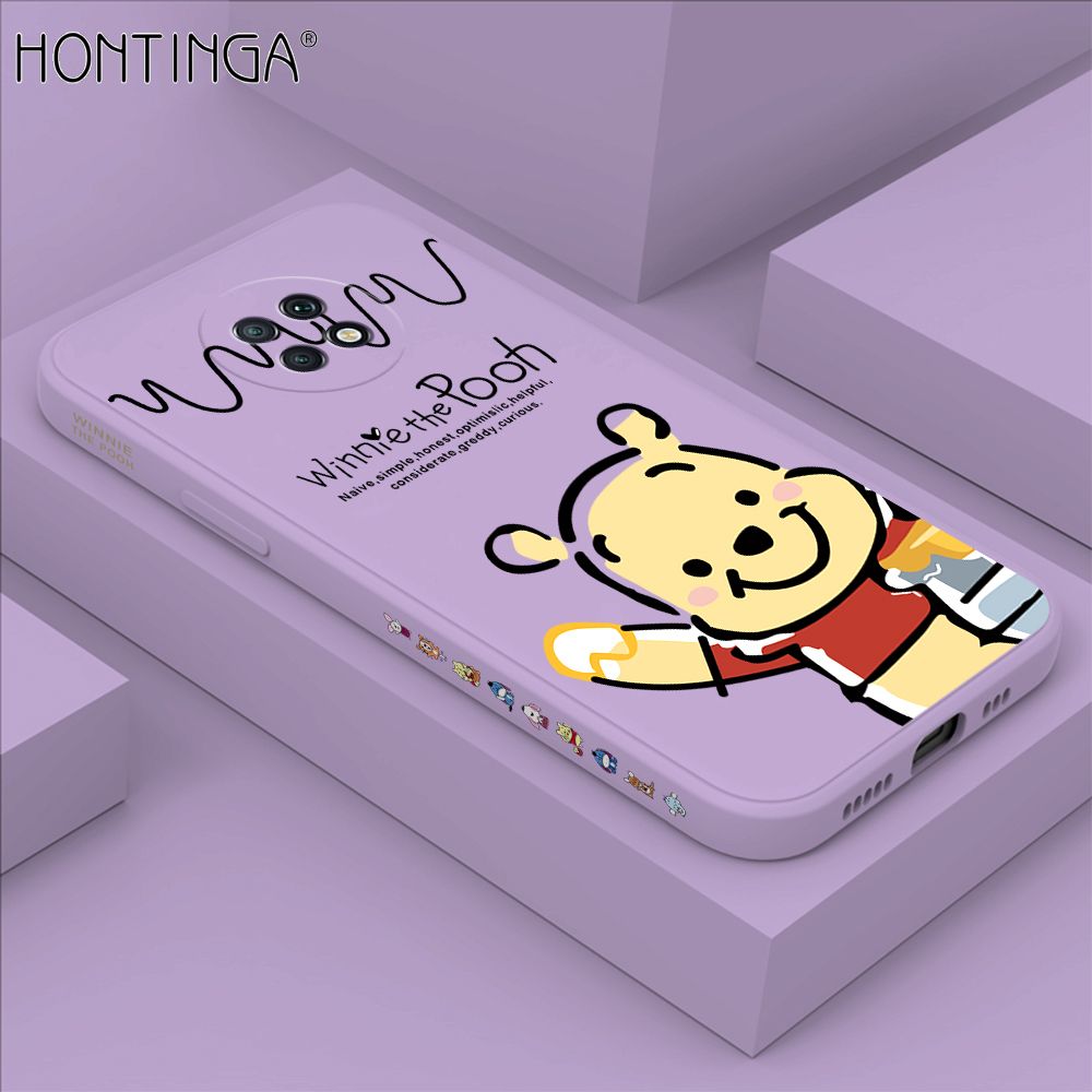 Hontinga for Redmi Note 9T Case Side Design Hello Little Bear Back Cover Soft Square Edge Pattern Liquid Silicone Trend Phone Cases