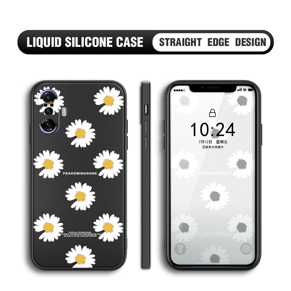Jizetin for Xiaomi Redmi K40 Gaming / Xiaomi Poco F3 GT Back Cover Fashion Style Daisy Pattern Design Liquid Silicone Phone Case Soft Full Camera Protect Phone Cases