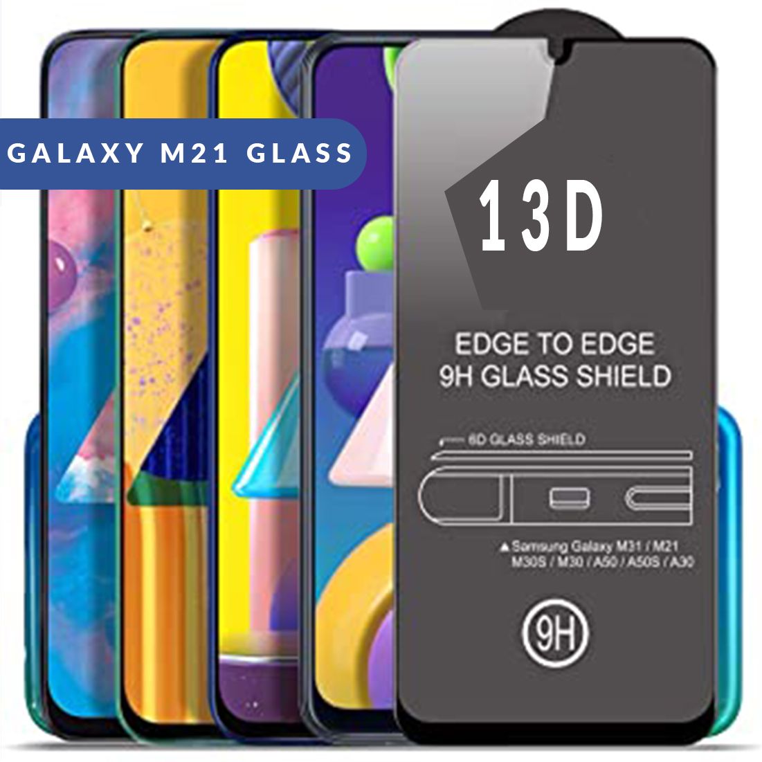 Samsung Galaxy M21 Tempered Glass 13D Full Glue Cover Edge-Edge Anti-Scratch Anti-Fingerprint Tempered Glass for Samsung