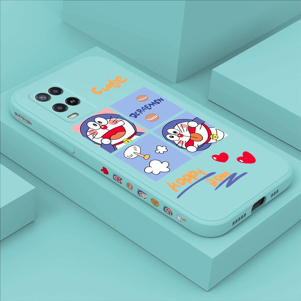 Hontinga for OPPO A54 Case Side Design Cartoon Cute Cat Back Cover Soft Square Edge Pattern Liquid Silicone Trend Phone Cases