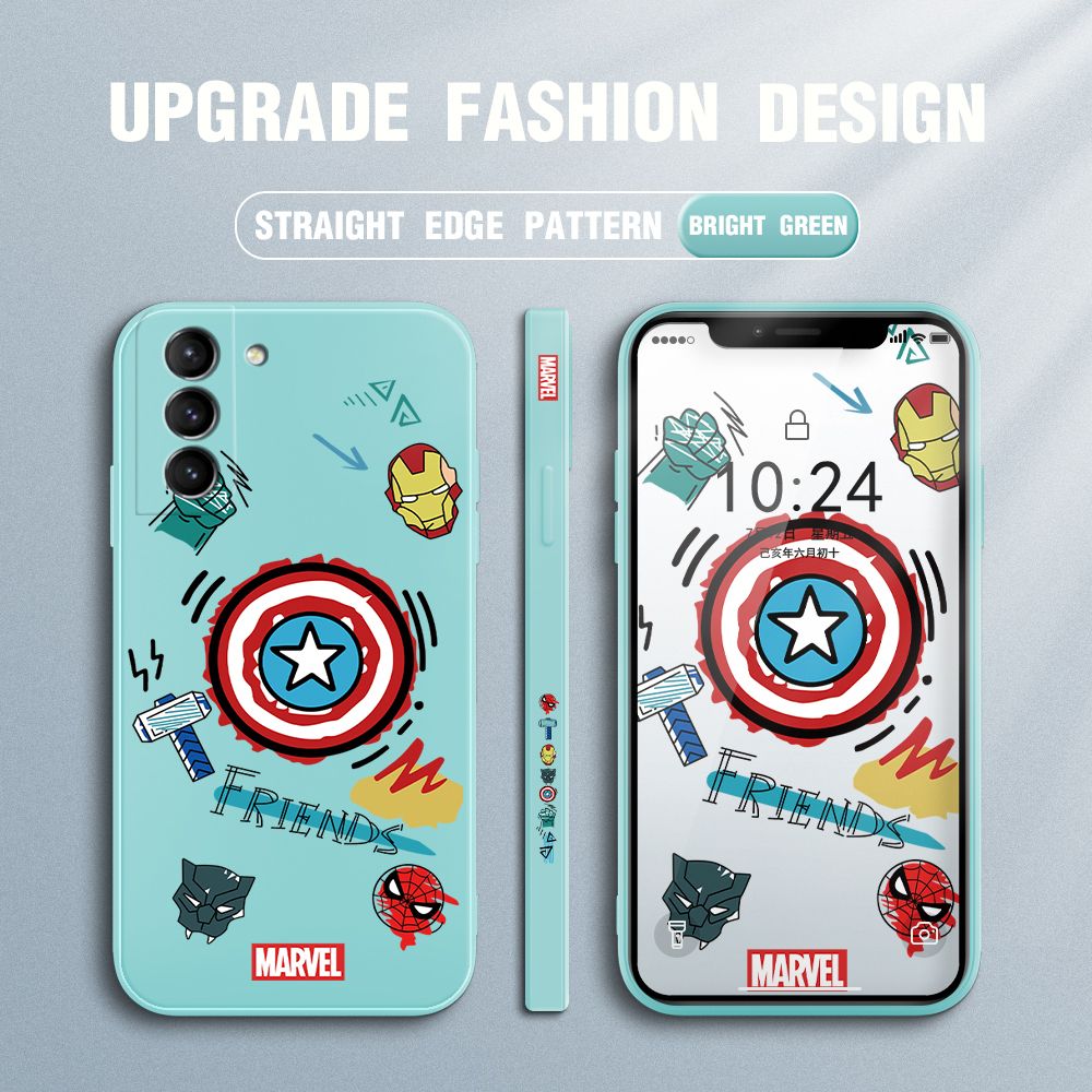 Jizetin for Samsung Galaxy S21 Plus 5G Back Cover Hero Props Side Design Liquid Silicone Phone Case Soft Full Camera Protect Phone Cases