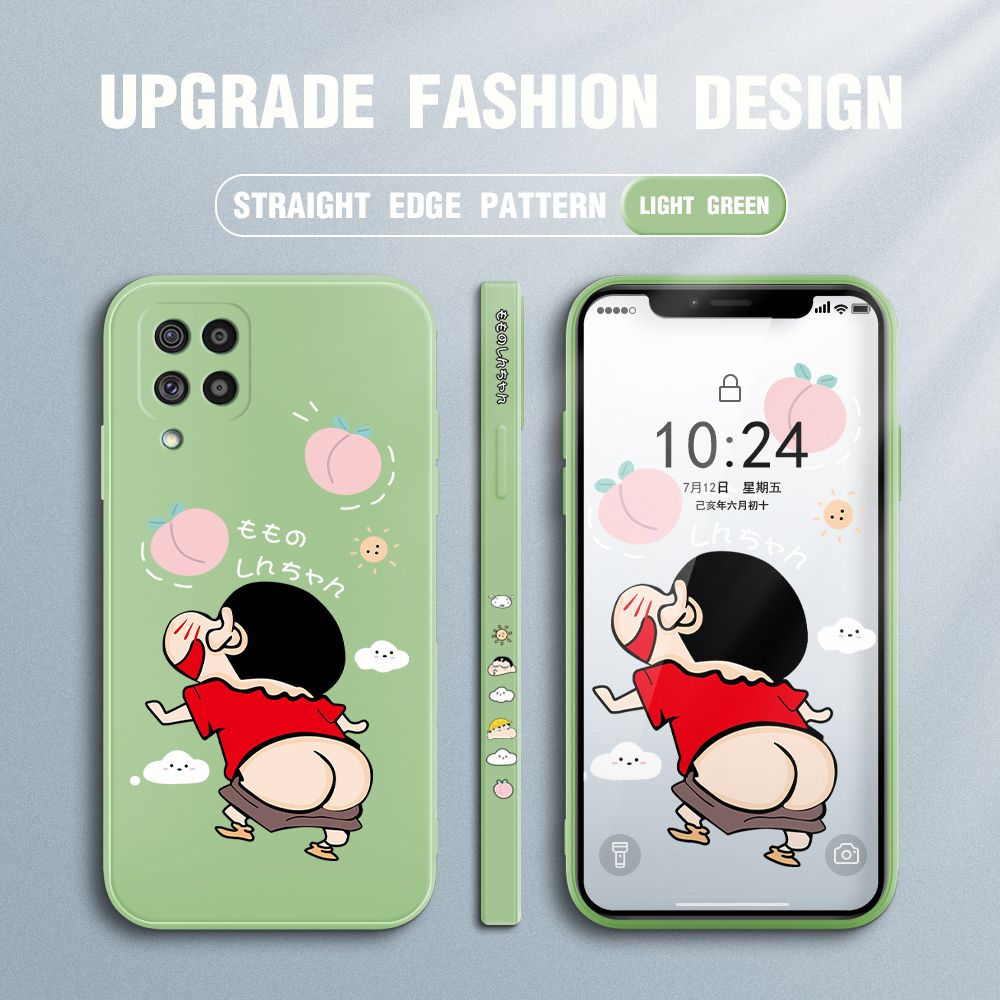 Jizetin for Samsung Galaxy M62 Case New Cartoon Crayon Shin-chan Design Side Design Phone Case Square Edge Pattern Liquid Silicone Cases Full Cover Camera Shockproof Protective Case