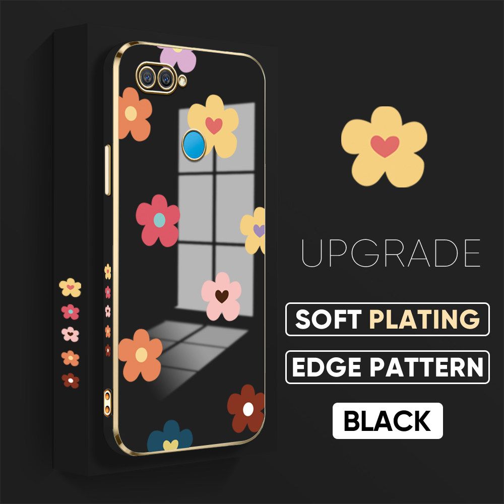TA for OPPO A12S / A12 / A7 / A5S Back Cover + Free Lanyard Falling Flowers Luxury 6D Plating Case Side Pattern Soft Silicone Square Phone Cases