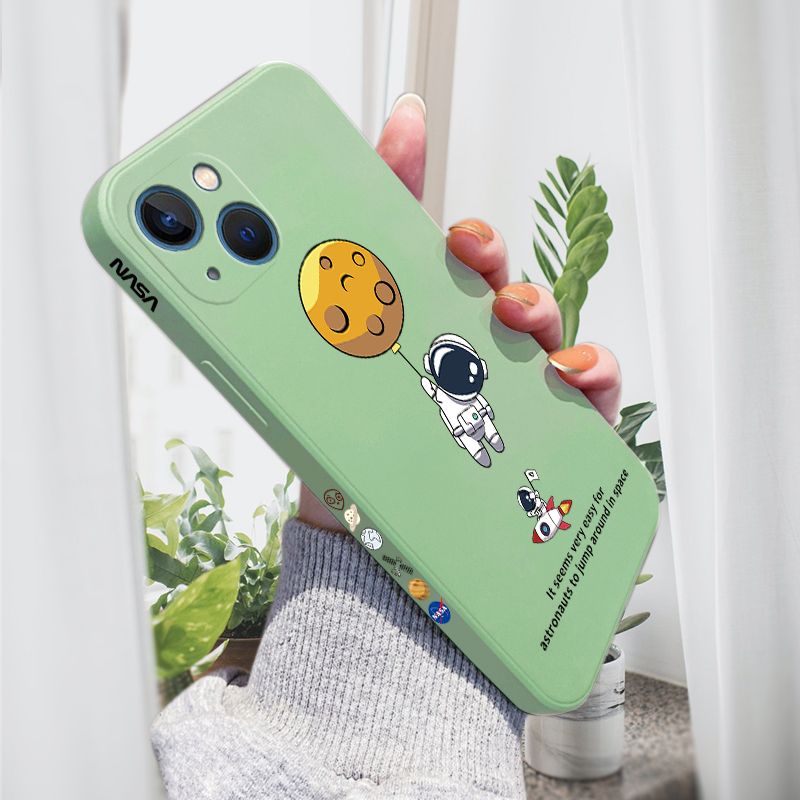 AMORVOR for iPhone 13 Back Cover Cartoon Astronautn Side design Soft Case Liquid Silicone Phone Cases
