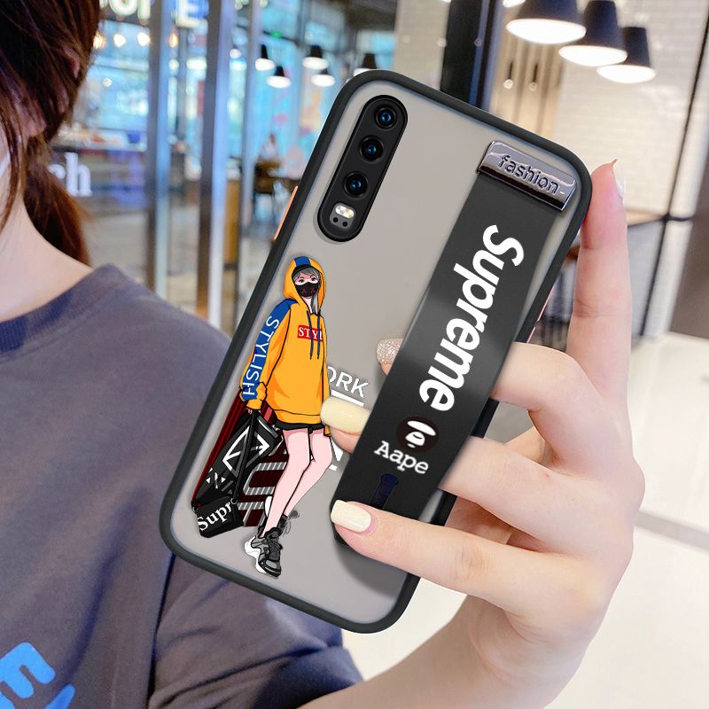 UCUC for Huawei P30 Wrist Strap Case Creative Cartoon Handsome Girl Wristband Printing Cover Shockproof Frosted Phone Case