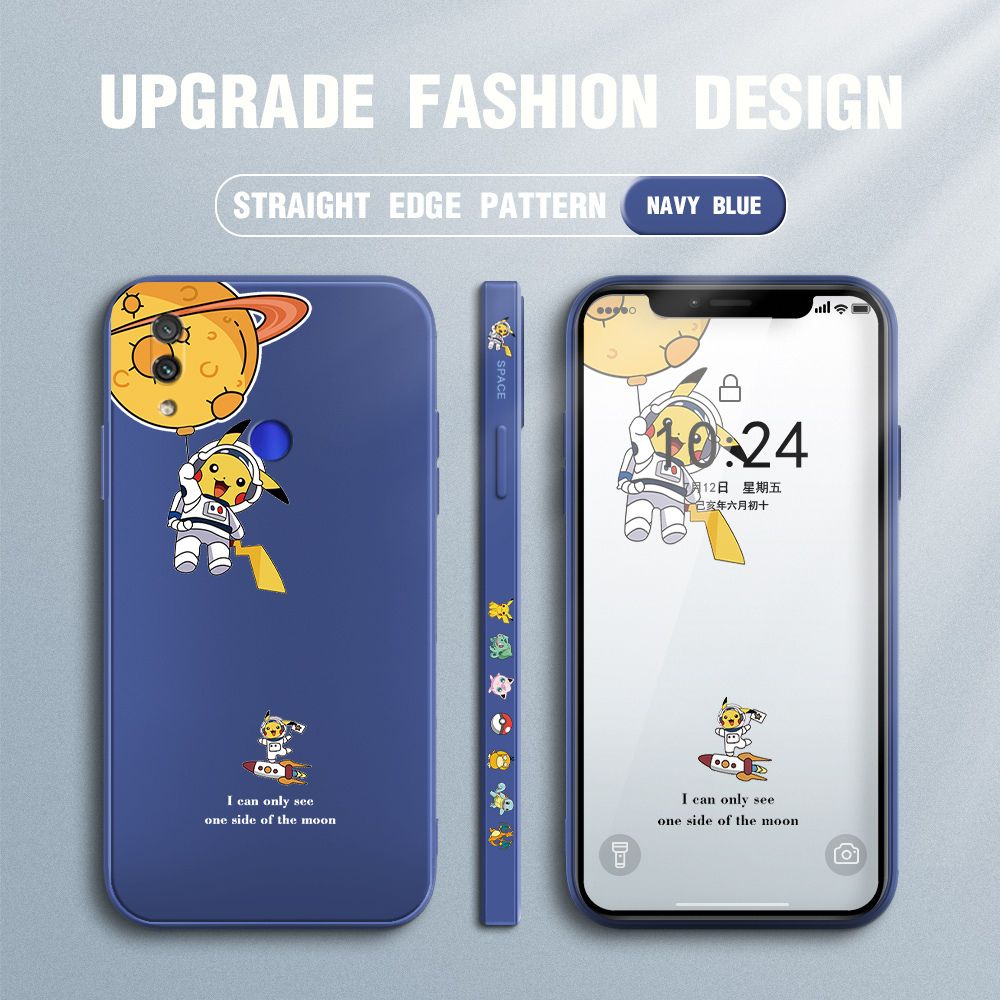Jizetin for Redmi Note 7 Pro / Redmi Note 7 Case Side Design Phone Cover Cute Astronaut Pikachu Cover Square Edge Pattern Liquid Silicone Trend Case