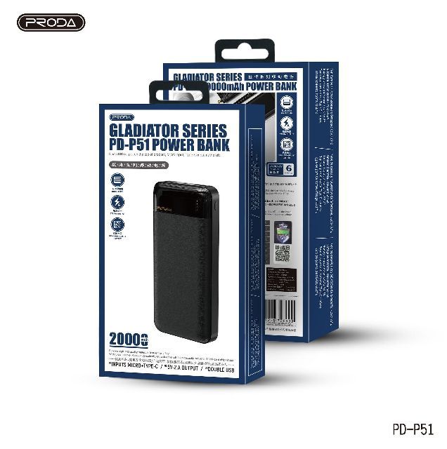 প্রোডা হুজন সিরিজ PD-P39 mah পাওয়ার ব্যাংক পোর্টেবল ব্যাটারি দুটি ইনপুট এবং দুটি আউটপুট