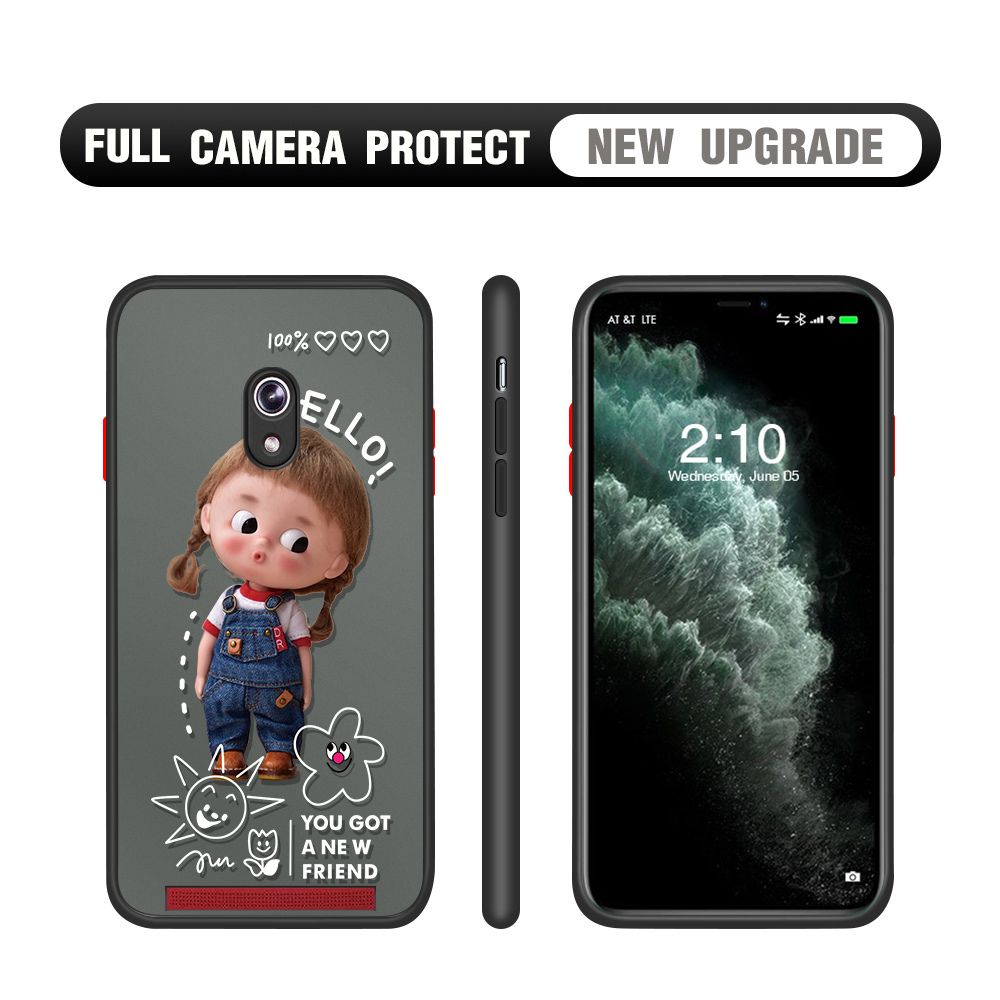 Hontinga for ASUS 6 Case Cute Cartoon Little Girl Cover Camera Shockproof Protection Case Edge Frosted Transparent Phone Cover