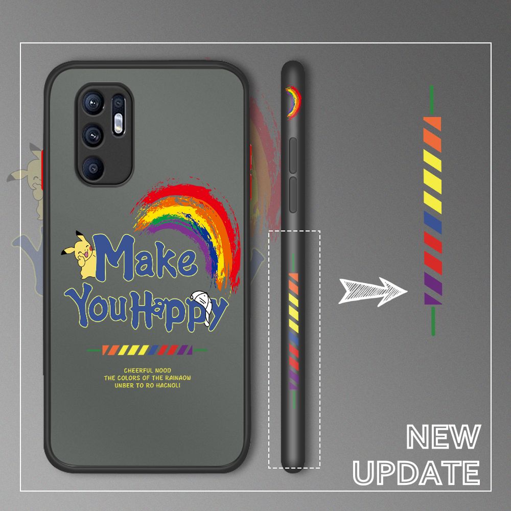UCUC for OPPO Reno6 Back Cover Rainbow Pikachu Side Printed Design Phone Case Ultra Thin Frosted Cover Shockproof Phone Cover