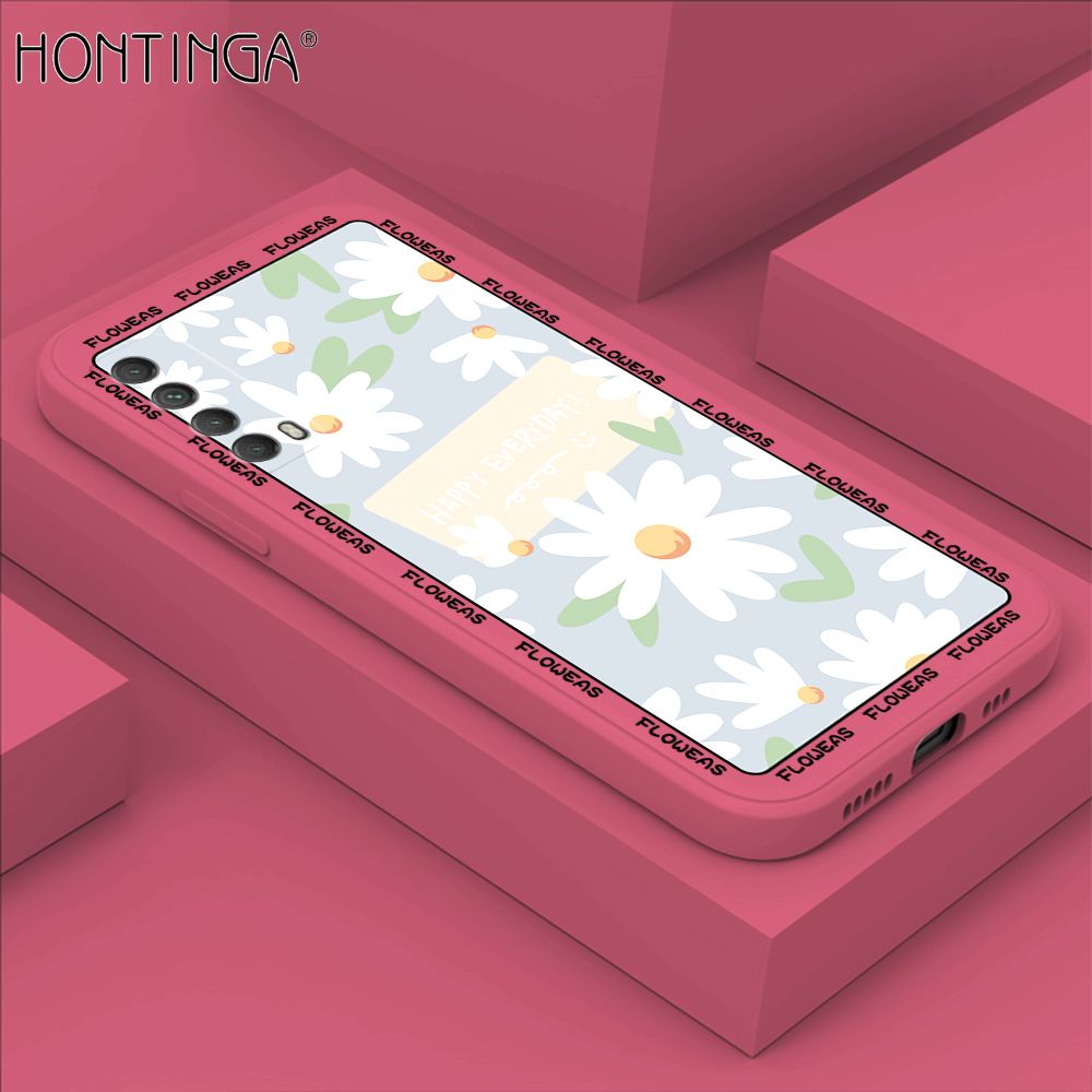 Hontinga for Huawei Y7A 2020 Case Beautiful Daisy Flower Phone Case Phone Case Soft Square Edge Silicone Cases Full Lens Cover Shockproof Protection Cover
