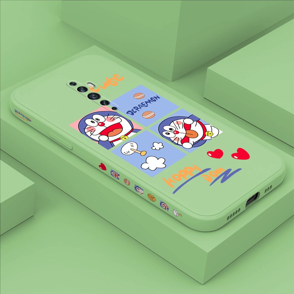 Hontinga for OPPO Reno 2 Case Side Design Cartoon Cute Cat Back Cover Soft Square Edge Pattern Liquid Silicone Trend Phone Cases