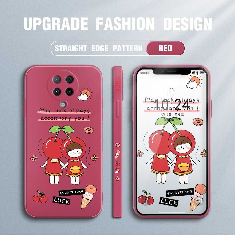Jizetin for Xiaomi Redmi K30 Pro ZooM Case Fashion Cherry Girl Design Side Design Phone Case Square Edge Pattern Liquid Silicone Cases Full Cover Camera Shockproof Protective Case