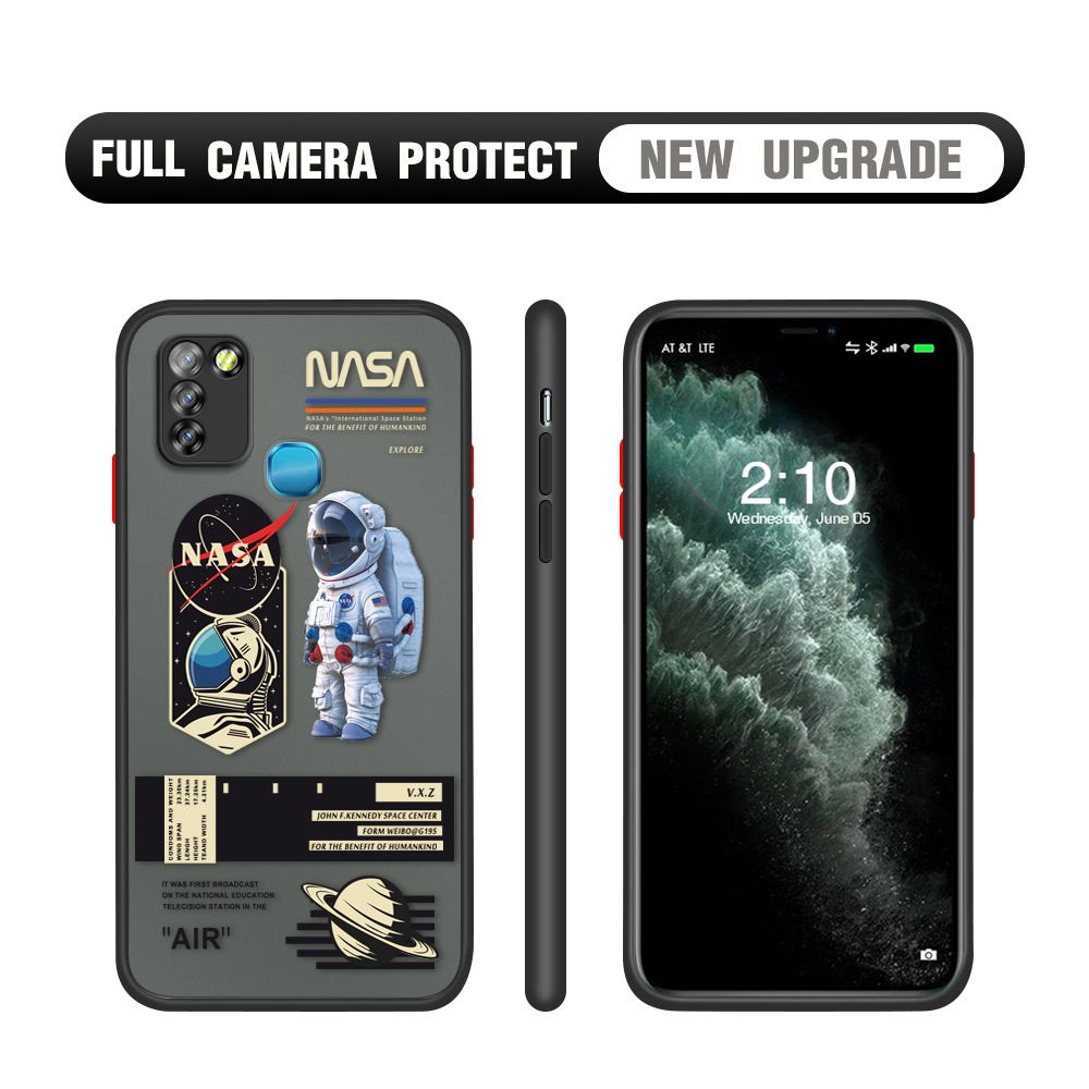 Hontinga for Infinix Smart 5 Case Cartoon Astronaut Cover Camera Shockproof Protection Case Edge Frosted Transparent Phone Cover